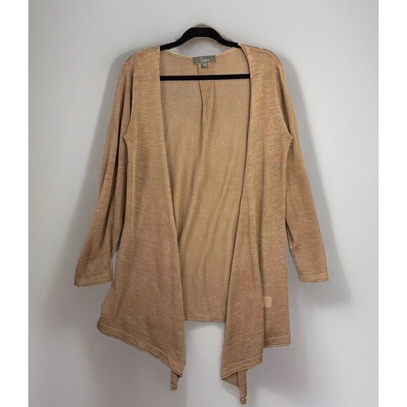 Willow‎ Linen Knit Cardigan S Waterfall Open Front Brown Oversized Wrap Sheer - Picture 1 of 16